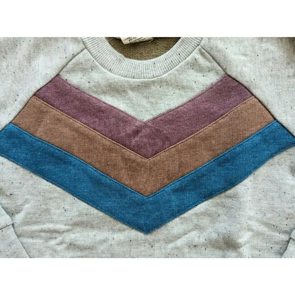 Lulu + Roo Heathered Sand Chevron Patch Crewneck Sweatshirt Size 2T NEW